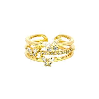 Anillo dorado multilinea mariposas con zirconias RA04032