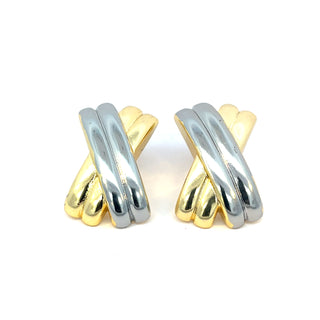 Arete cruz doble bicolor ER09004