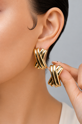 Arete cruz doble dorado ER05013