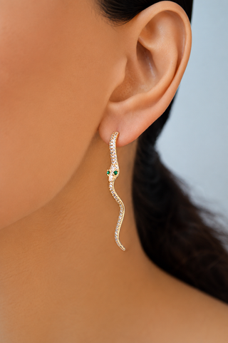 Arete largo vibora con zirconias dorado ER11005