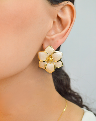 Arete media flor beige chunky ER05036