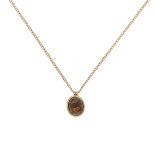 Collar dorado con dije ovalado color café SN0709