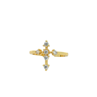 Anillo de cruz religioso con zirconias y detalles finos RA03-018