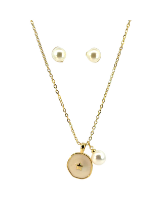 Set acero circulo esmaltado con estrella al centro ST08008