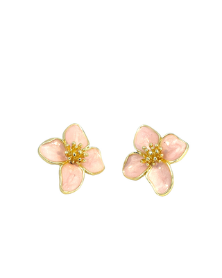 Arete esmaltado de flor color rosa ER05035