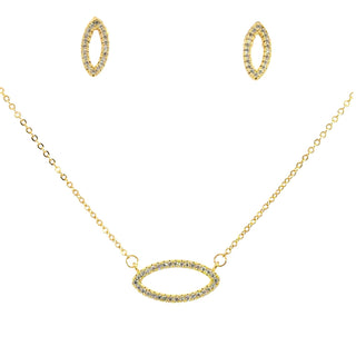 Set dorado de silueta ovalada con circonias alrededor FT03035