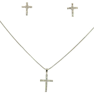 Set plateado con dije de cruz lleno de sirconias FT03037
