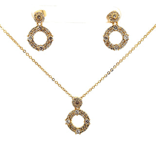 Set dorado con colgante circular de circonias FT03039