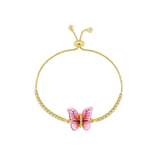 Pulsera con mariposa rosa y detalles de zirconias  PL0303
