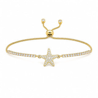 Pulsera dorado con detalles de zirconia y estrella de mar al centro PL0302