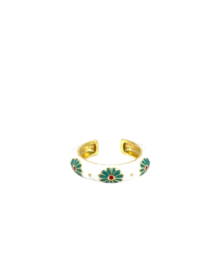 Anillo esmalrado flores blanco y verde RA04018