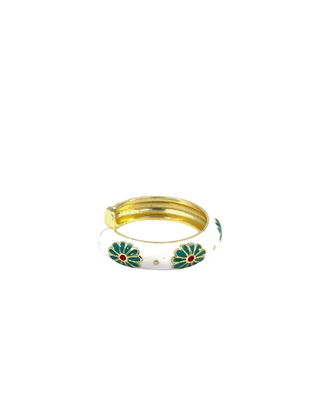 Anillo esmalrado flores blanco y verde RA04018