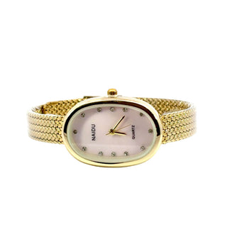 Reloj dorado ovalado con caratula rosa aperlado zirconias SB1909