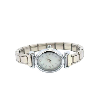 Reloj ovalado blanco minimalista con 3  zirconias SB1606