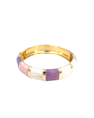 Brazalete esmaltado multicolor (lila, rosa, blanco) de lineas rectas SB12002