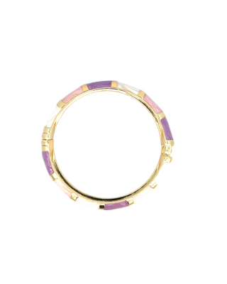 Brazalete esmaltado multicolor (lila, rosa, blanco) de lineas rectas SB12002