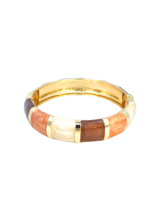 Brazalete esmaltado multicolor (cafe, naranja, beige) lineas rectas SB12003