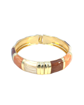 Brazalete esmaltado multicolor (cafe, naranja, beige) lineas rectas SB12003