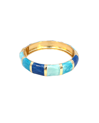 Brazalete esmaltado multicolor (azul cielo, marino y aqua) lineas rectas SB12004