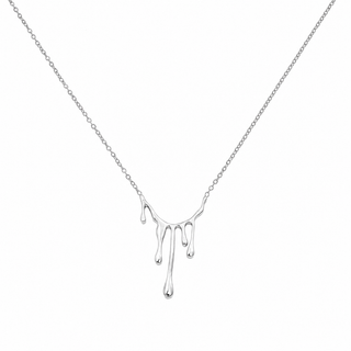 Collar en tono plateado con un dije de metal líquido que gotea SN04011