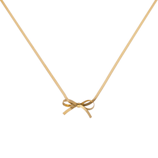 Collar fino de cadena plana dorada con dije de moño SN0702
