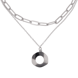Collar doble con eslabones alargados y colgante circular SN07030