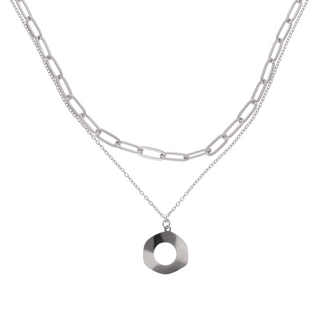 Collar doble con eslabones alargados y colgante circular SN07030