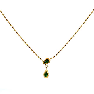 Collar con dije de doble gota con piedra color esmeralda SN0808