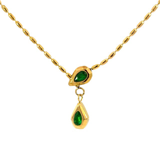 Collar con dije de doble gota con piedra color esmeralda SN0808