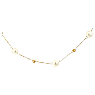 Gargantilla de perlas esfericas de color blanco y dorado SN08011