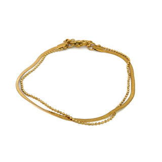 Pulsera acero doble planchada con tira de bolitas SP07001