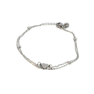 Pulsera acero delgada con corazon y bolitas SP08003