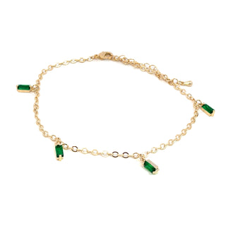 Tobillera basica con cristales verdes PL06006