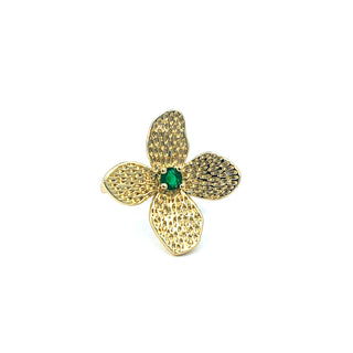 Anillo flor con piedra verde al centro SA12006