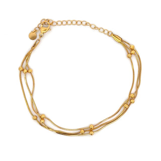 Pulsera triple dorada con esferas pequeñas SP1003