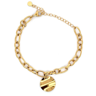 Pulsera dorada de eslabones con un dije colgante circular SP1004