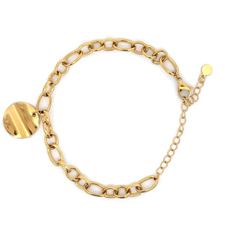 Pulsera dorada de eslabones con un dije colgante circular SP1004