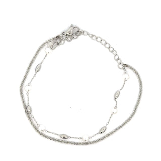 Pulsera doble de color plata con perlas SP1202