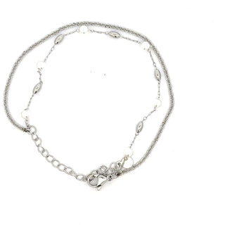Pulsera doble de color plata con perlas SP1202