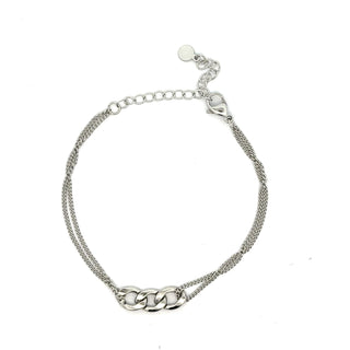 Pulsera plateada doble con tres eslabones estrelazados SP08011