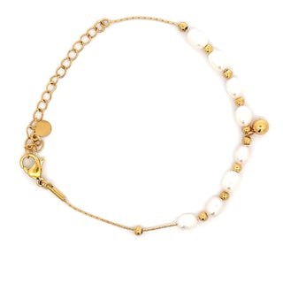 Pulsera con perlas intercaladas con bolitas doradas esféricas SP1404