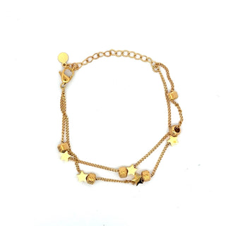 Pulsera dorada de doble cadena con estrellas y esferas SP1401
