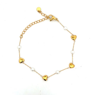Pulsera con corazones y perlas blancas esféricas SP1402