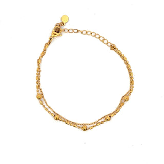 Pulsera dorada doble con esferas lisas y cuentas cilindricas alargadas SP0904