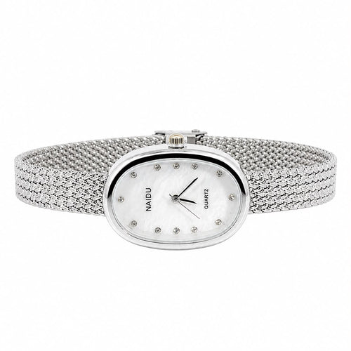 Reloj ovalado con zirconias  naidu plateado SB1603