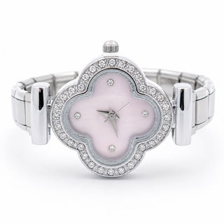 Reloj estilo flor 4 petalos rosa con zirconias SB16014